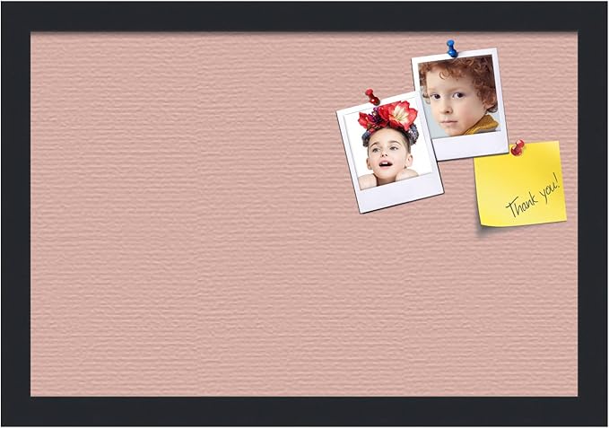 PinPix 18x12 Inch Cork Bulletin Board. This Decorative Framed Pin Board Comes with Pink Pastel Design and a Satin Black Frame. Ideal for Home Office Decor or Message Board (PinPix-1813)