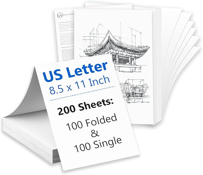 200 Sheets US Letter Size Thermal Paper(100 Folded & 100 Single), Thermal Printer Paper 8.5 x 11 Inch, Printer Paper for M08F/A40 Thermal Portable Printer
