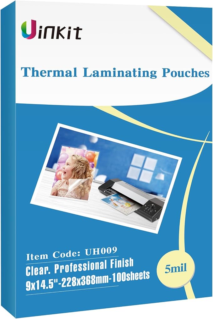 Uinkit 5 Mil 100 Pack Legal Thermal Laminating Pouches, 9X14.5-Inches Laminating Sheets, Extra Protection for Clear Glossy Laminator Pockets