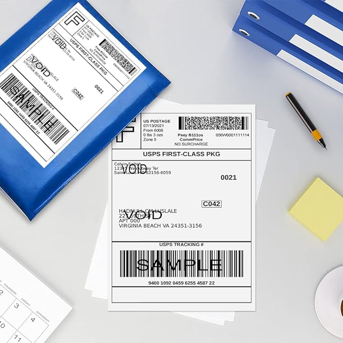 4x6 Thermal Labels, White Mailing Fanfold Postage Direct Thermal Printer Shipping Label (100 4x6 Fanfold Labels), Compatible with Rollo, MUNBYN, iDPRT, Polono, Zebra Thermal Label Printer