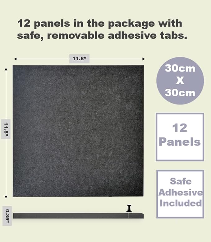 Black Cork Board 47"x35" - 12 Pack Felt Wall Tiles with Safe Removable Adhesive Tabs, Large Cork Board 48 x 36 inches Cork Board for Office Large Cork Boards for Walls 72 x 48 - Gray Black