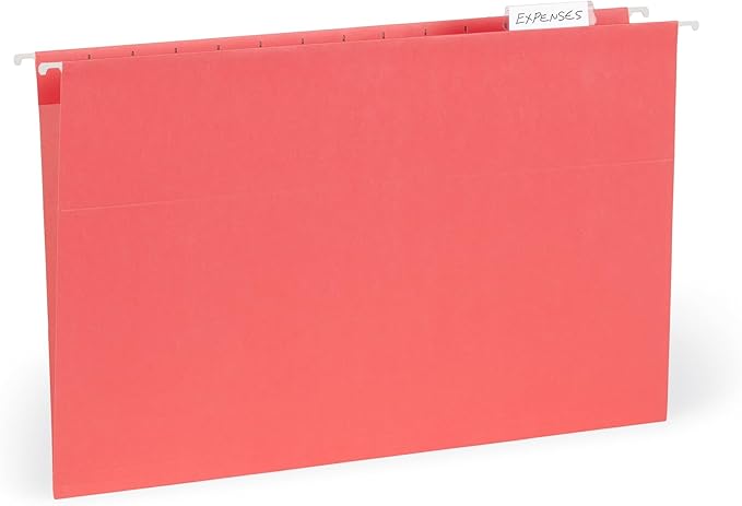 25 Blue Summit Supplies Legal Size Hanging File Folders - Assorted Gem Tone Colors (Turquoise, Teal, Coral, Purple, Magenta), Durable 11pt Paper, Plastic Tabs and Inserts Included