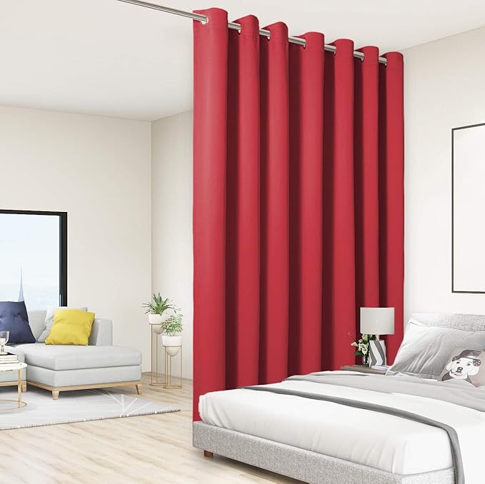 BONZER Wide Room Divider Black Curtain Total Privacy Wall Room Darkening Grommet Curtains for Shared Room, 84L x 108W Inch (7L x 9W ft), 1 Panel, Red