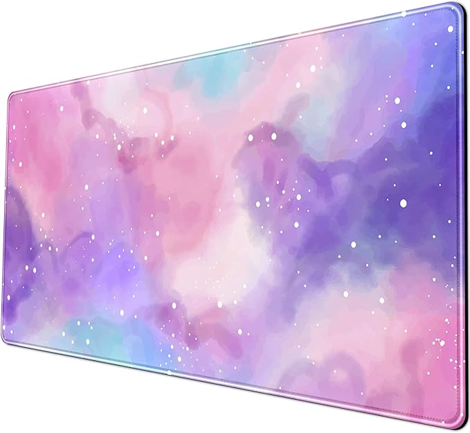Desk Pad Purple Starry Sky Cute Gaming Mouse Pad Galaxy Gamer Girl Cute Pink Desk Decor Keyboard Desk Mat, Stitched Edges Desktop with Stitched Edges Non-Slip Large Computer Mat 31.5x15.7 in