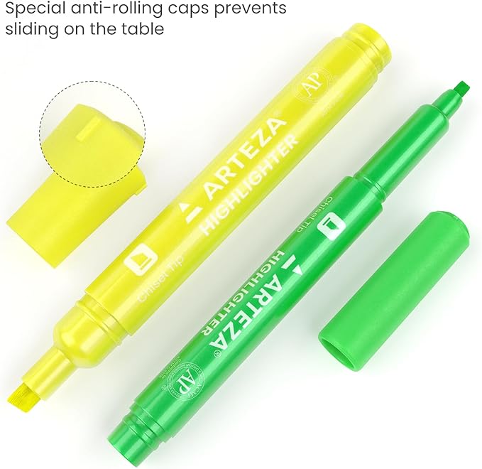 ARTEZA Highlighters Assorted Colors, Set of 60, Wide & Narrow Chisel Tip Pens