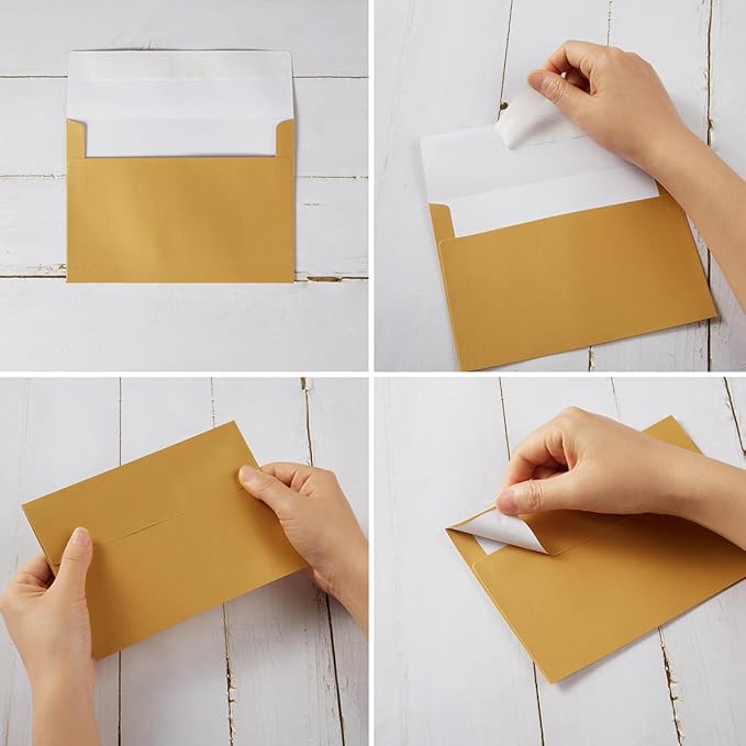50 Pieces Metallic Color Self Seal Envelopes for Greeting Cards, Invitations, Postcards (Gold, 4x6)