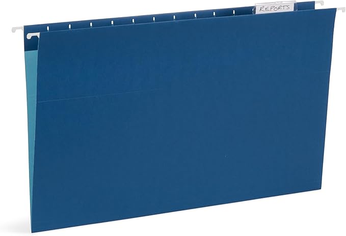25 Blue Summit Supplies Colored Hanging File Folders Legal Size, Assorted Jewel Tone Colors, Legal Size Hanging File Folders with Plastic Tabs and Inserts, Durable 11pt Paper