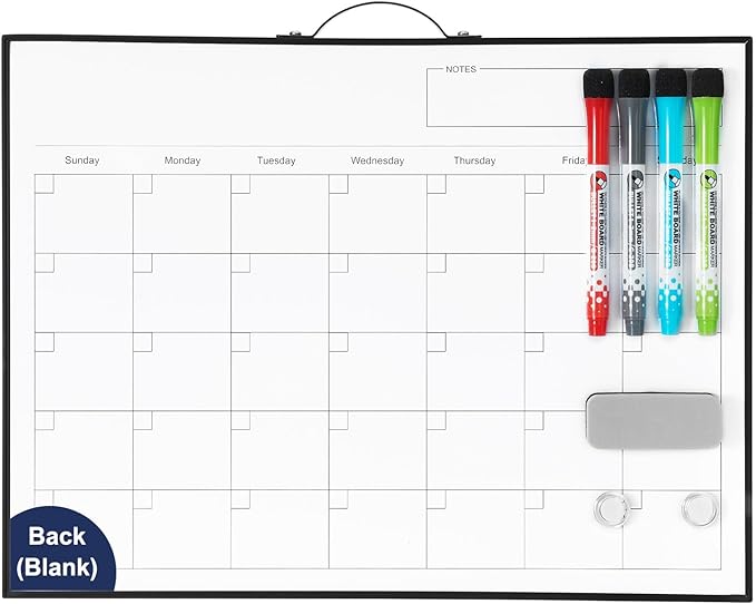 TSJ OFFICE White Board Calendar - 12 X 16 Inches Magnetic Dry Erase Board Monthly Calendar, Double Sided Whiteboard with a Handle, to Do List Notepad for Office, Home, School, Black Aluminum Frame