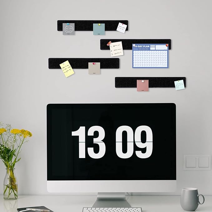 Cork Board for Walls - 8 Pack Felt Pin Board Bar Strips - Self-Adhesive Lightweight Bulletin Board - Cork Board for Office with 40 Push Pins No Damage for Wall