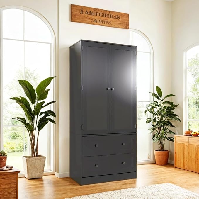 64.2" Tall Black Kitchen Pantry, Storage Cabinet with Doors and Drawers, Freestanding Wooden Organizer for Kitchen, Dining Room