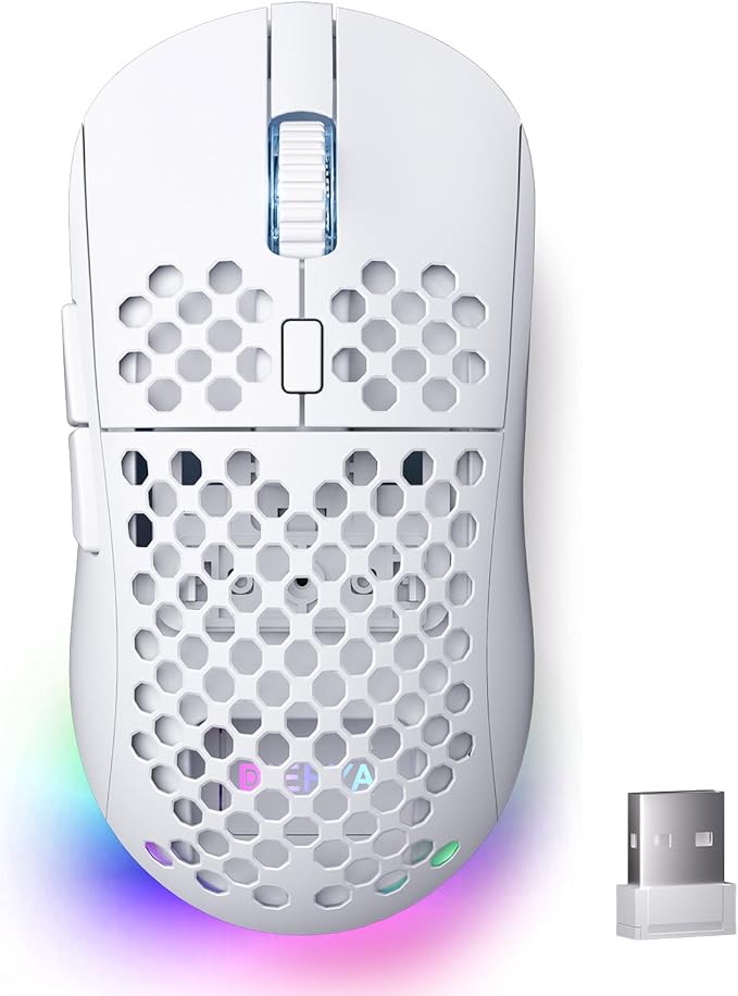 DIERYA M1 Wireless Gaming Mouse, 24000DPI, 180Hrs Battery, 16.8M RGB, 6 Programmable Buttons, Lightweight, Tri-Mode (2.4G/BT5.2/USB-C) for PC/Mac/Laptop - White