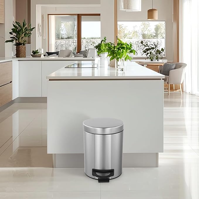 Kitchen Trash Can with Lid, 2 Pack 5 Liter/1.3 Gallon Stainless Steel Trash Can, Oval Step Garbage Can, Soft Close Trash Bin for Bathroom Home Office