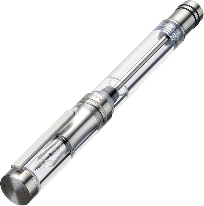 Asvine V200 Titanium Fountain Pen Vacuum Filling, Iridium Medium Nib Clear Transparent Acrylic Smooth Writing Pen Case Set