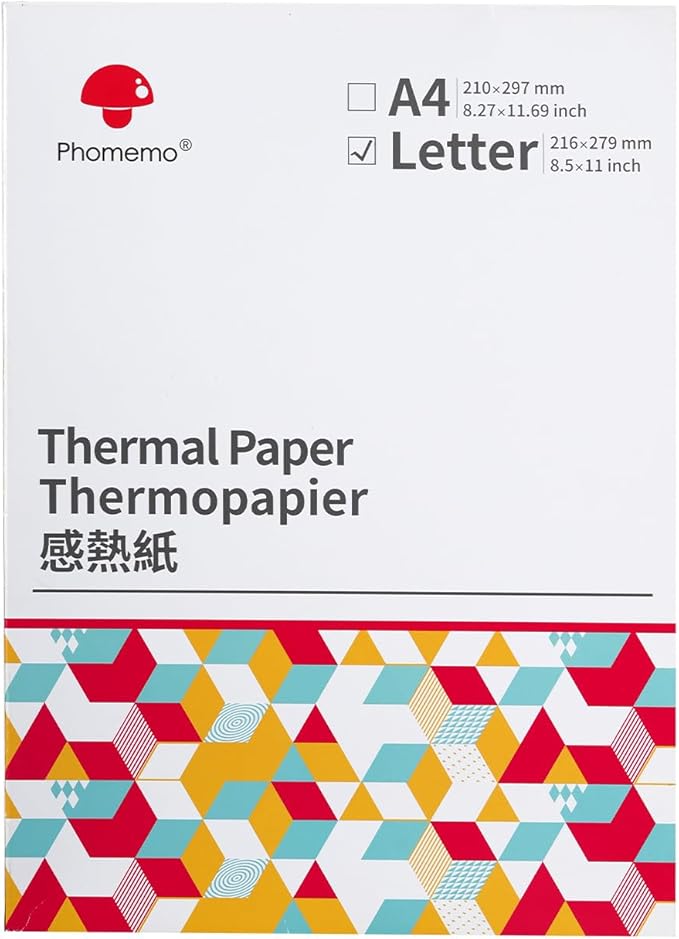 Phomemo US Letter Folding Thermal Paper,Continuous Phomemo M08F Thermal Paper,Compatible with COLORWING M08F, M832, M834, Compatible with HPRT MT800/MT800Q Printer, Size 8.5" x 11",100 Sheets