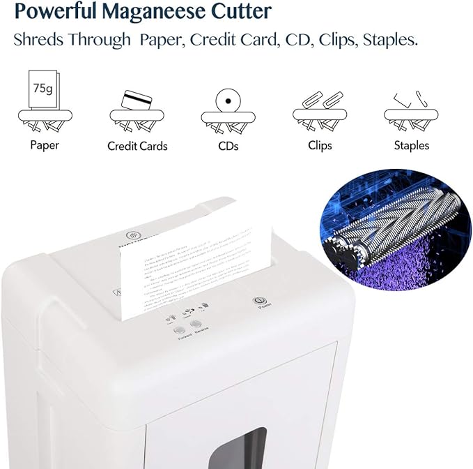WOLVERINE 15-Sheet Super Micro Cut High Security Level P-5 Heavy Duty Paper/CD/Card Shredder for Home Office, Ultra Quiet by Manganese-Steel Cutter and 8 Gallons Pullout Waste Bin SD9520 (White ETL)
