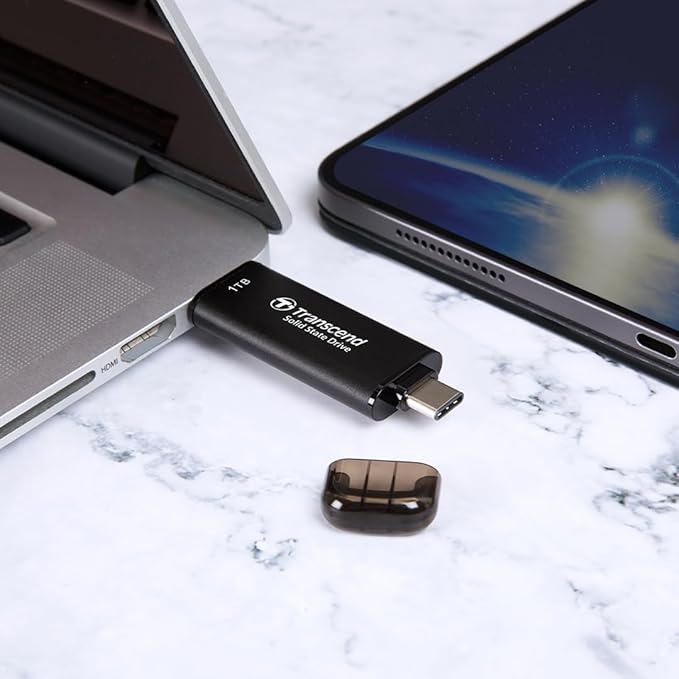 Transcend 128GB External SSD, Up to 1,050MB/s, Dual USB Flash Drive for iPhone&iPad&Mac, Windows&Android, Tablet&PC, Smart TV, USB 3.2 Gen 2 Thumb Drive Photo Stick, 2-in-1 Type C &Type A Memory Stick