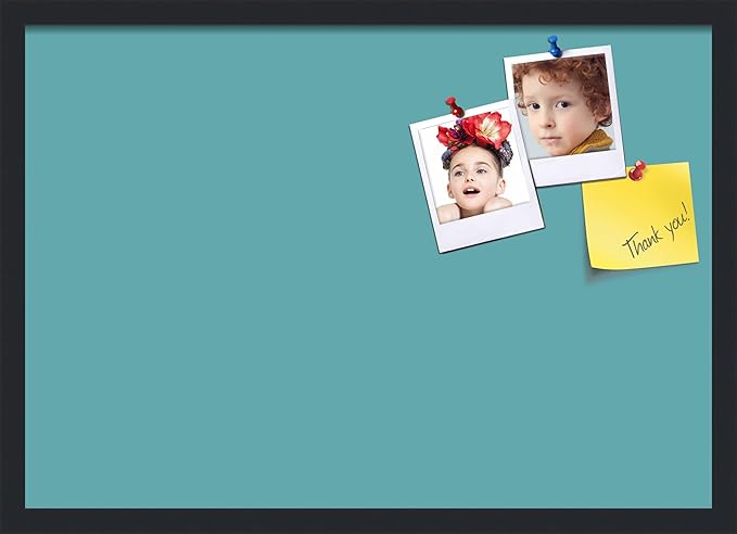 PinPix 27x19 Inch Cork Bulletin Board. This Decorative Framed Pin Board Comes with Aqua Pastel Design and a Satin Black Frame. Ideal for Home Office Decor or Message Board (PinPix-1806)