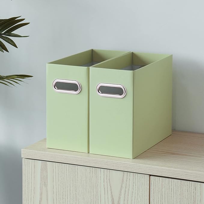 Oterri File Organizer, 4 Packs Small Storage Box, Cardboard File Folder Organizer, Collapsible File Box, Hanging File Organizer for Letter Size, Portable File Box with Handle, Only Box（Green）