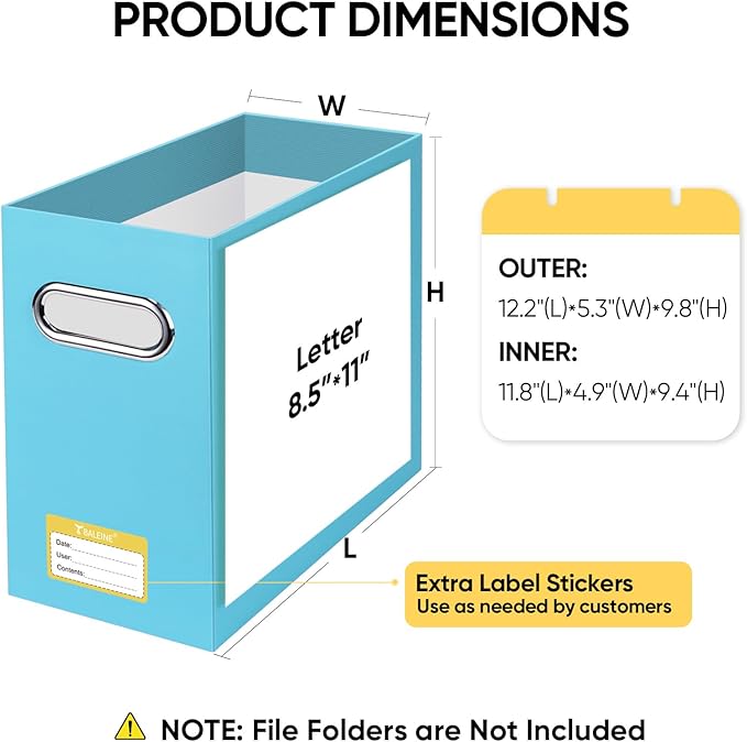 BALEINE File Organizer Box, Cardboard File Folder Organizer with Handle for Letter Size, Portable Collapsible Hanging Filing Box for Home Office Document Storage (4 Pack, Blue)