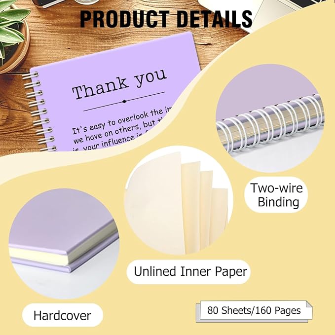 Thank You Purple Hardcover 160 Pages Spiral Notebooks, Funny Thank You Gifts for Women Men Coworkers Leader Mentor, Appreciation Gifts for Employees, Thanksgiving Gifts for Colleagues Leaders