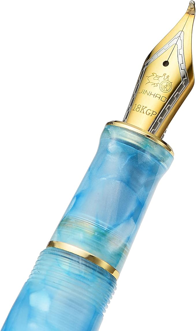 Jinhao 100 Fountain Pen Celluloid Classic Style, #6 Nib Smooth Writing Instrument with Refillable Converter and Pen Case Set