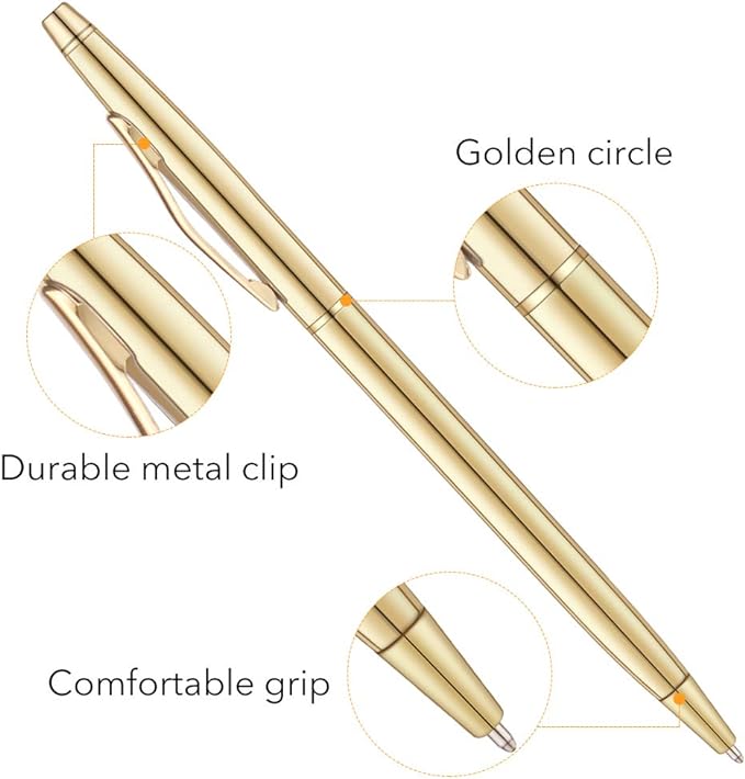 Unibene 12 Pack Slim Gold Ballpoint Pens Black Ink 1 mm - Black ink, Nice Gift for Business Office Students Teachers Wedding Guest