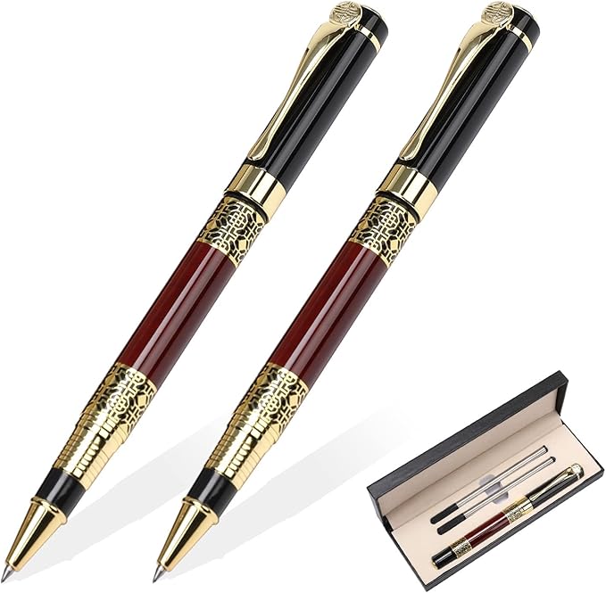 YIVONKA Ballpoint Pen Black Refill,Classical retro style Luxury Pen,Best Ball Pen Gift Set for Men & Women Professional Executive,Office,Nice Pens Classy Gift Box (2 Pack Red)