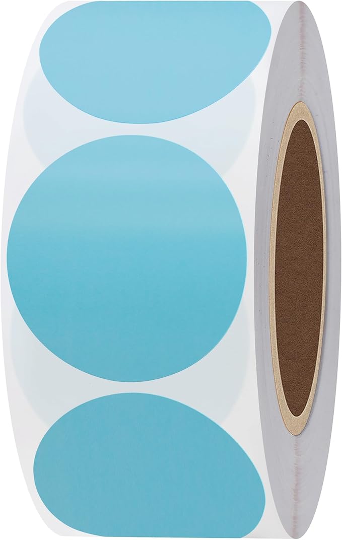 Hybsk 1.5 inch Circle Color Direct Thermal Stickers Shipping Labels for Barcodes,Name Tag,DIY Logo Design,Inventory– Compatible with Zebra,Rollo,Munbyn,and More-1000 pcs (1.5 inch,Light Blue)