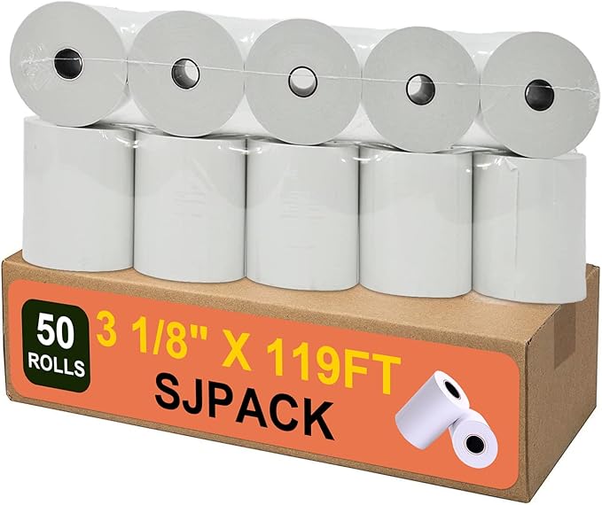 Thermal Paper 3 1/8 x 119ft Pos Receipt Paper, 50 Rolls Cash Register Roll TM-T88 T-20 T-90 SRP-350 370