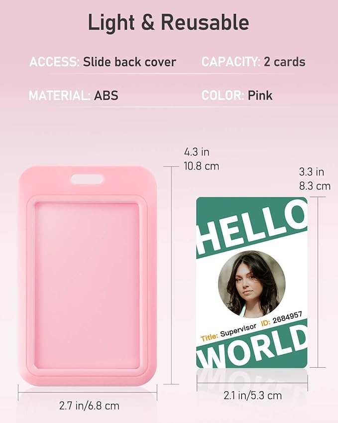 Uniclife 3 Pack Sliding ID Badge Holder Hard Pink Vertical Plastic Card Case Protector Pouch with Clear Window for Office School ID Credit Cards Proximity Key Cards Driver’s Licenses and Passes