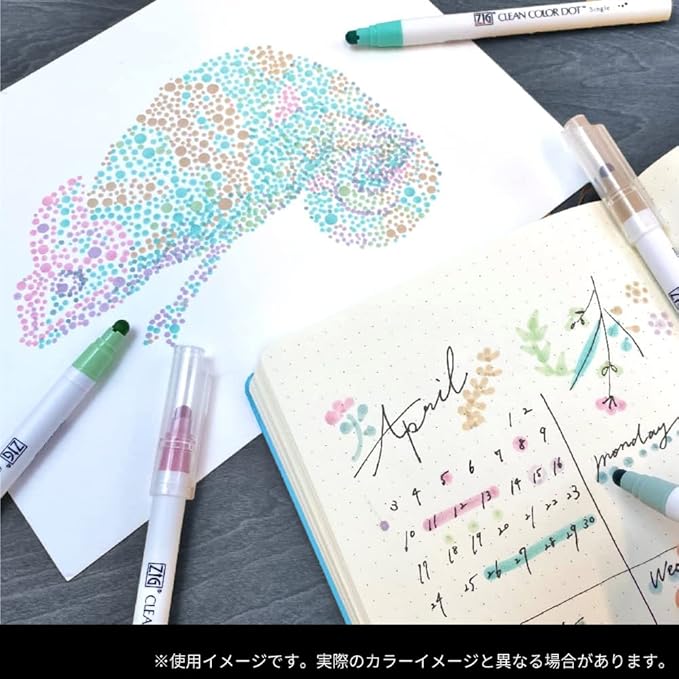 Kuretake CLEAN COLOR DOT Single Mild Smoky 6 colors set, Flexible dot tip marker, for Journals, Crafts, Illustration, Lettering, Planners, for Adult, Kids, Made in Japan
