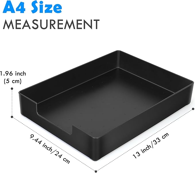 Letter-Size Tray, 2PCS Plastic Stackable A4 Paper Tray, Desk Drawer Organizer, Multi-use Large Storage Basket for Office Home Supplies,13 x 9.6 inch