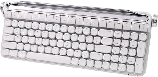 ACTTO B705 Retro Typewriter Keyboard Bluetooth,Vintage Mechanical Keyboard with Tablet Stand,LED Backlight 100 Keys Gaming Keyboard for Windows/macos/iOS/Android,Blue Switch (White)
