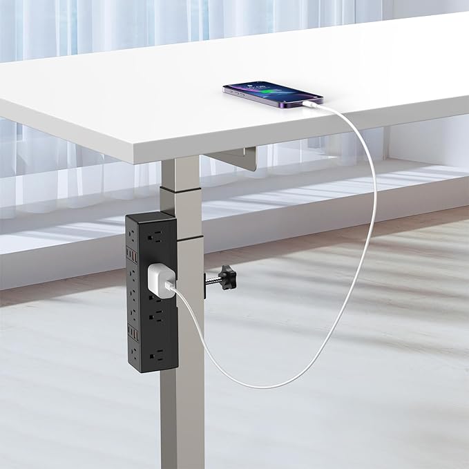 40W Fast Charging Station, VILONG Desk Clamp Power Strip, Desktop Mount Surge Protector, 8 USB Ports(4 USB-C), 10 AC Outlets and 6Ft Cord, for Home, Office, Fit 1.6" Tabletop Edge