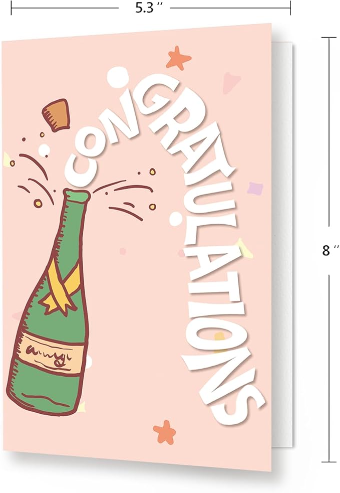 Bright & Fun Congratulations Card Gift for Women Men, Him, Her – Celebrate with Champagne Bottle & Festive Stars – Perfect for Graduations, Promotions, Weddings, and More