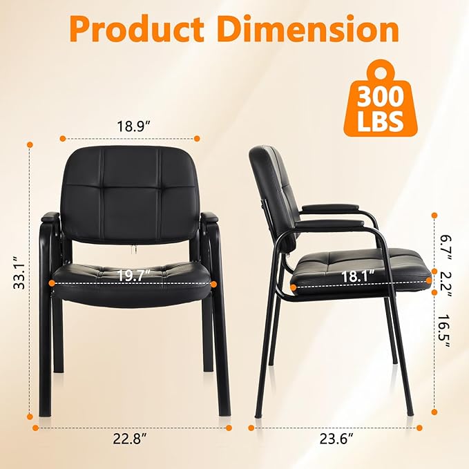 CLATINA Waiting Room Guest Chair with Bonded Leather Padded Arm Rest for Office Reception and Conference Desk Black 2 Pack