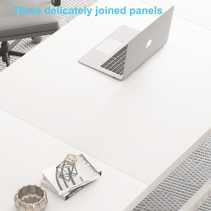 HSH 70 Inch Long White Computer Desk, Modern Large Executive Work Writing Study Gaming Desk for Home Office, Industrial Metal Wooden Two Person Desk Dual Monitor Workstation in Bedroom Living Room