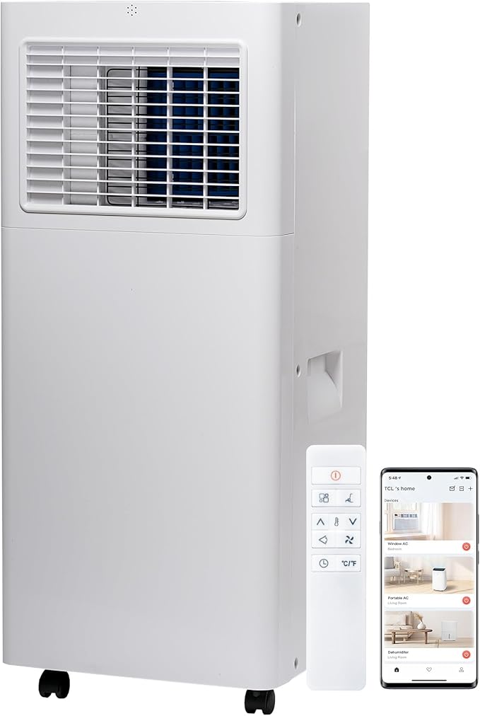 TCL 5,000 BTU Smart Portable Air Conditioner, Fan & Dehumidifier, 150 Sq. Ft., Ultra-Compact Design, Remote Control, Compatible with Alexa/Google Assistant, Install Kit Included