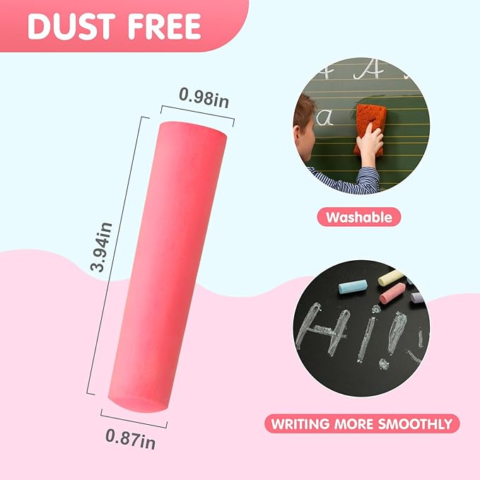 50 Pack Washable Sidewalk Chalks for Kids Non-Toxic Jumbo Chalk for Outdoor Art Play, Colored Chalk for Painting on Chalkboard, Blackboard and Playground (Red)