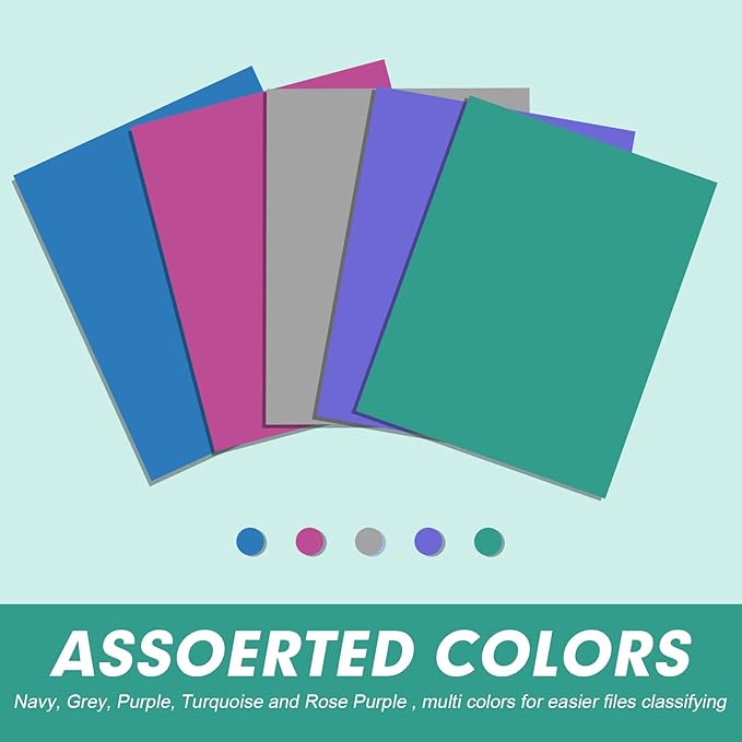 Two Pocket Folders, RAZCC 100 Pack 2 Pocket Folders Fit Letter Size Paper, Paper Folders with Pockets for School Office Business Home, Assorted 5 Colors