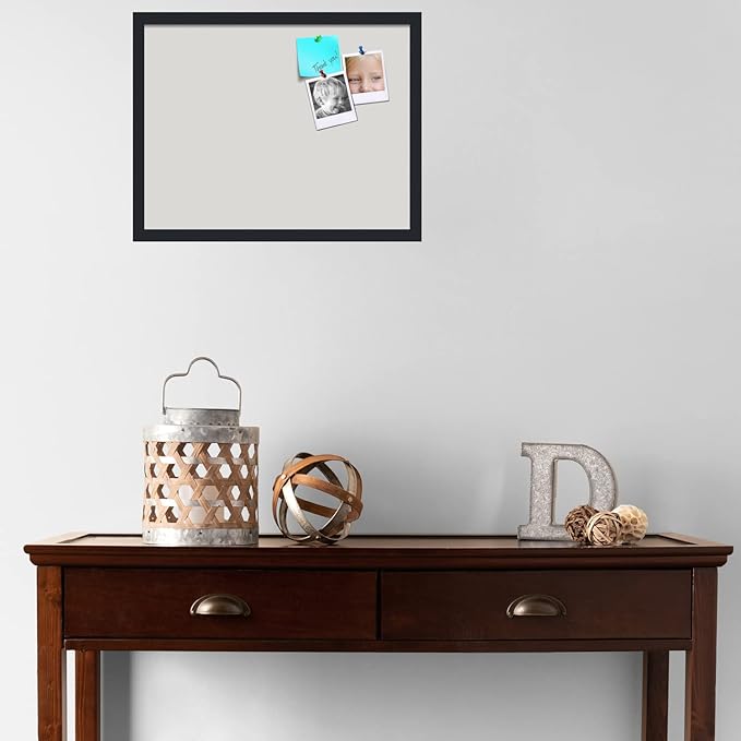 PinPix 22x17 Inch Cork Bulletin Board. This Decorative Framed Pin Board Comes with Light Stone Design and a Satin Black Frame. Ideal for Home Office Decor or Message Board (PinPix-1809)