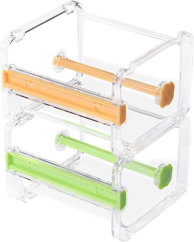 molshine 2 Pack Transparent Desktop Multi Washi Masking Tape Storage Dispenser,Tape Cutter,Tape Roll Holder (Not Include Masking Tape) (Yellow&Green)