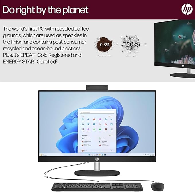 HP 27" FHD Touchscreen Business All-in-One Desktop Computer, Intel 12-Core Ultra 7 155U (Beats i7-1355U), 64 GB DDR5 RAM, 1 TB SSD, Intel Iris Xe Graphics, Wired KB & Mouse, Wi-Fi 6, Windows 11 Pro