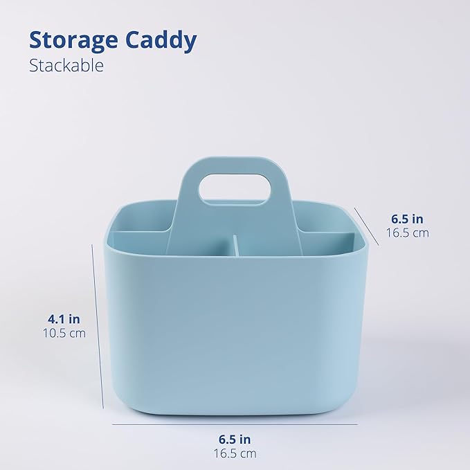 BLUE GINKGO Stackable Organizer Caddy – Korean-Made Portable Tote for Bathroom, Office, Crafts, or School Supplies (Square, Blue)