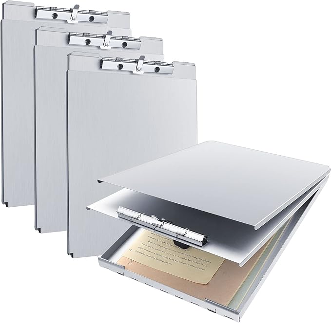 Henoyso Metal Storage Clipboard Bulk Heavy Duty Aluminum Clip Board for Teacher Contractor Medical Construction Office School Classroom, 12.6x9.2x1 Inch, Fit Letter Size 8.5x11 Inch Paper(4 Pcs)