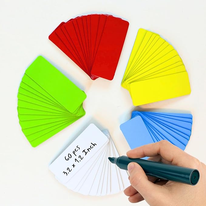 Availey 60 Pieces (3.2 x 1.2") - Full Colored Magnetic Dry Erase Labels - Reusable Strips for Classroom Home Office Garage Refrigerator Blank Writable Erasable Cards Name Tags Students Locker Shelf