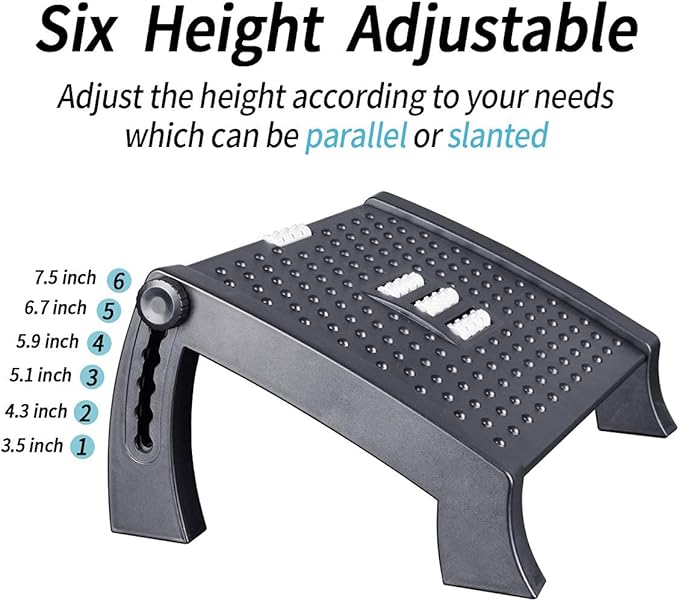 Adjustable Height Foot Rest Under Desk at Work - 6 Height Sturdy Office Footrest - Added Comfort Memory Foam - Non Slip Bottom - Straighten Back & Hip & Leg and Improve Posture