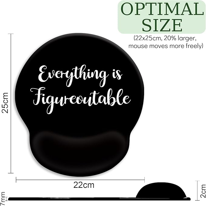 Black Ergonomic Mouse Pad with Wrist Rest, Gaming Mousepad Wrist Support with Non-Slip Pain Relief PU Base, Cute Computer Mouse Pads for Desk, Inspirational Office Desk Accessories Decor