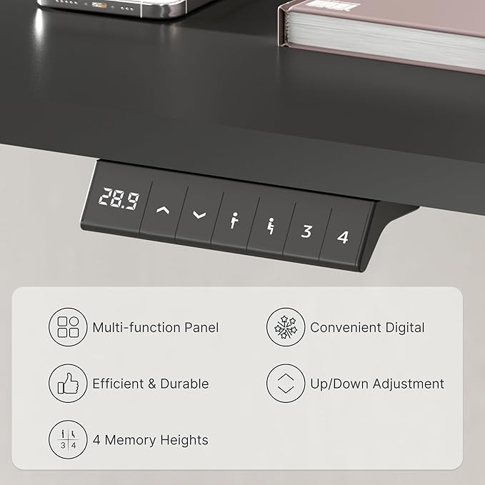 FLEXISPOT EN2 Whole-Piece Standing Desk with Clamp Power Strip, 48x24'' Electric Stand Up Height Adjustable Desk with Cable Management (Black Frame + 48" Black Table Top)