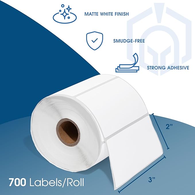 Spartan Industrial - 3" X 2" Direct Thermal Labels, Perforated Postage Shipping Labels, Compatible with Rollo & Zebra Desktop Printers - 10 Rolls, 700/Roll